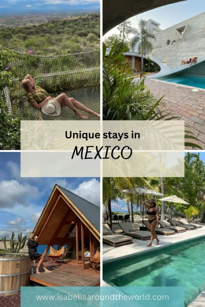cover photo contains four pictures of unique stays in mexico
