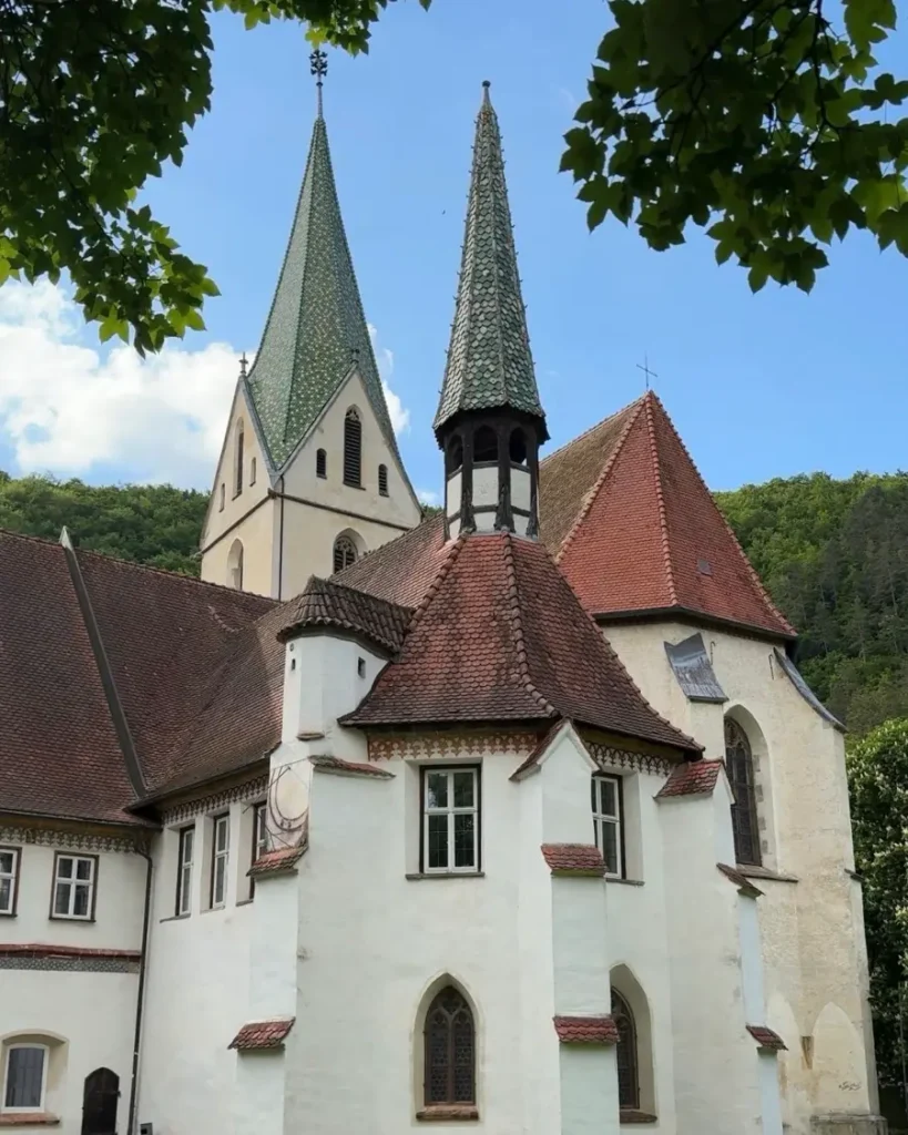 Monastery church with towers and beautiful architecture in Blaubeuren, Germany