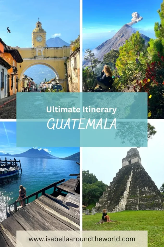 cover image with 4 photos of a tropical destination in guatemala and some text