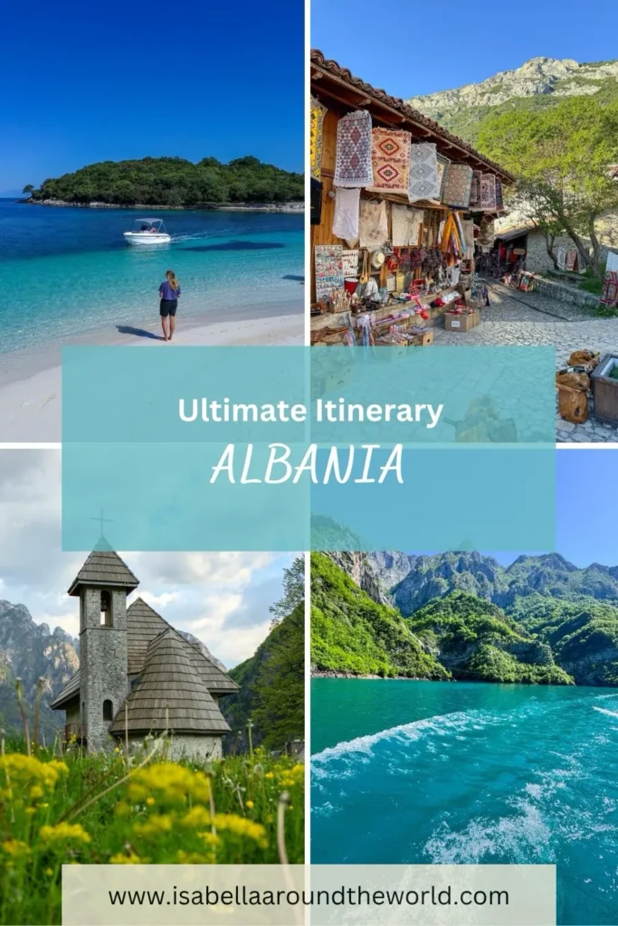 cover image with 4 photos of a destination with beaches and mountains and some text