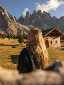 woman side portrait with mountain backdrop