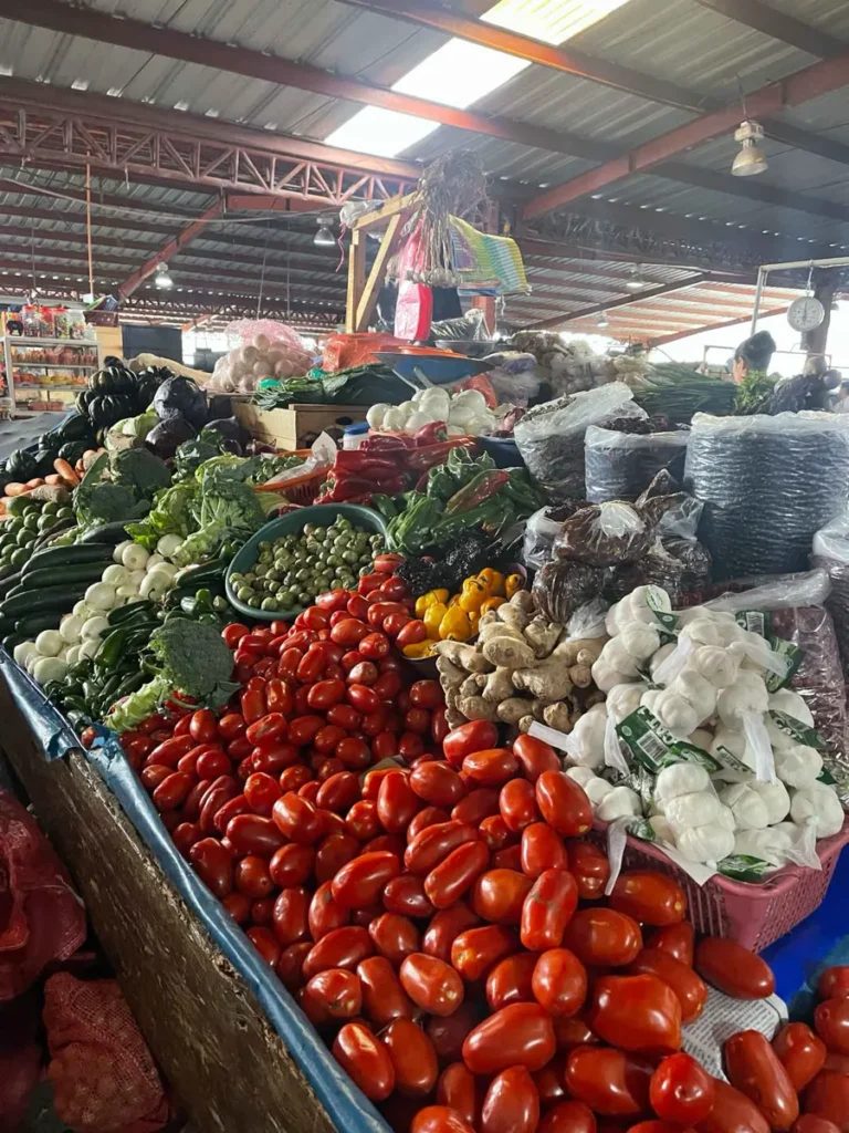 lots of veggies at a local market in the main town Panajachel at lake atitlan in guatemala