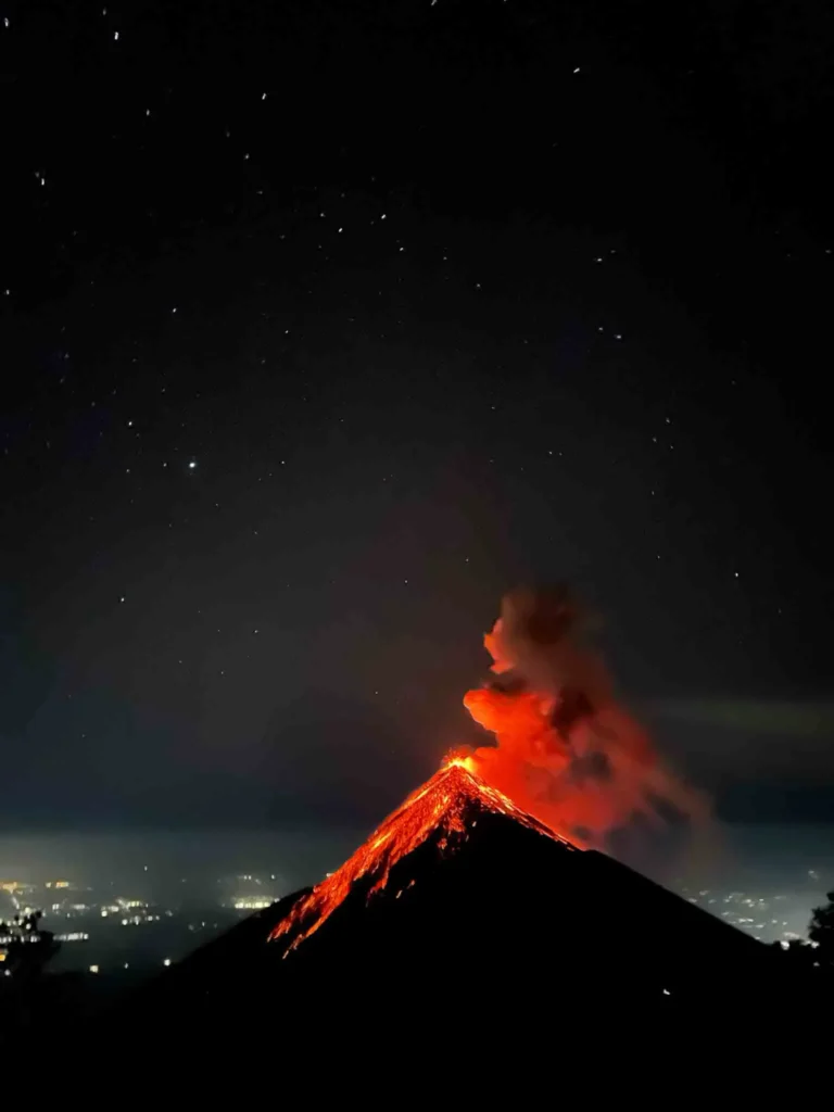 erupting volcano Fuego during the acatenango hike in antigua guatemala