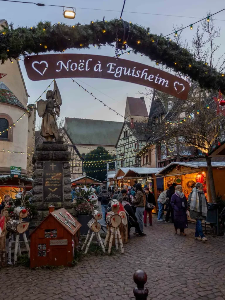 Christmas decorations and stalls in Eguisheim at one of the most beautiful Christmas markets in Alsace