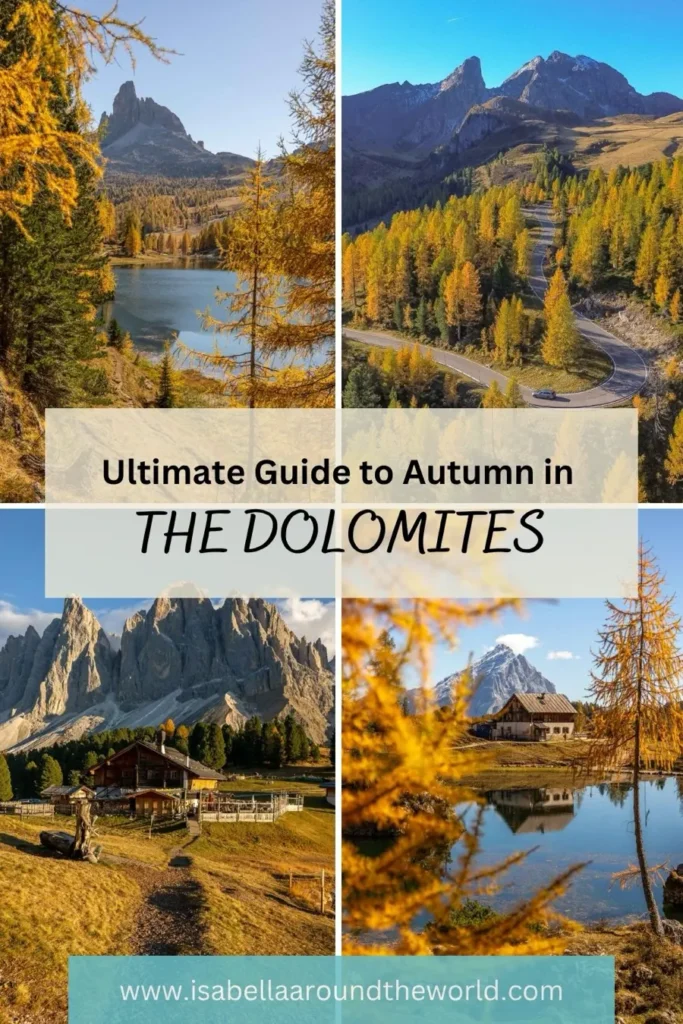 Multiple images of autumn in the Italian alps with some text